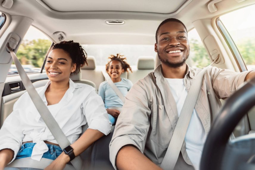 Family traveling together in the car.