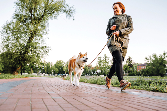 Woman walking her dog